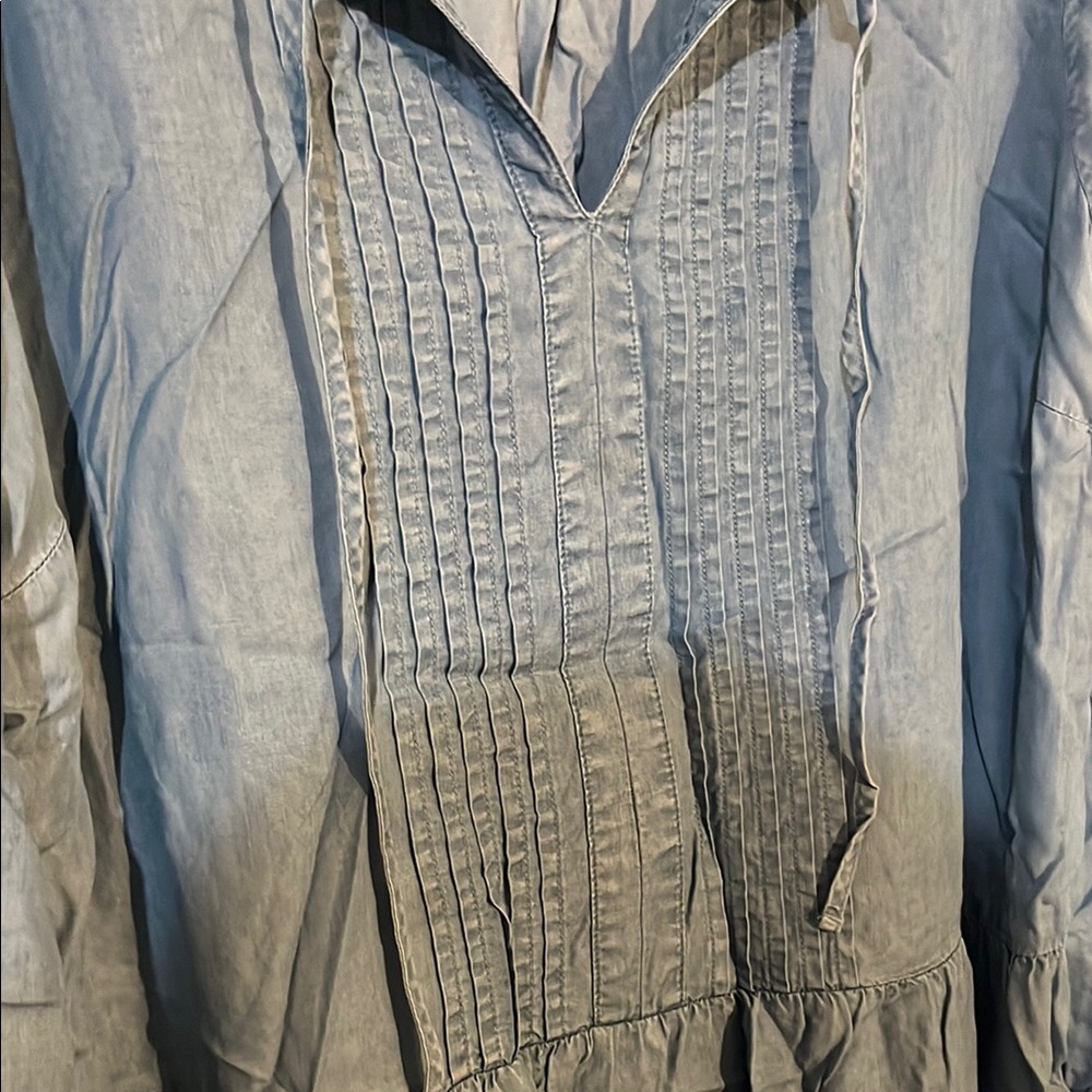 Old Navy Pale Blue Long Sleeve Pintuck Tunic Dress - Picture 3 of 6